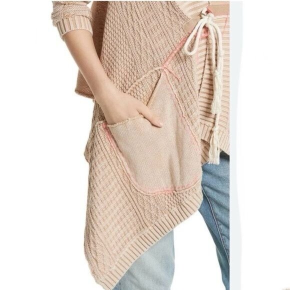 RARE Free People Beige Asymmetrical Waterfall Cardigan | Coastal Boho Grunge S - Picture 11 of 16